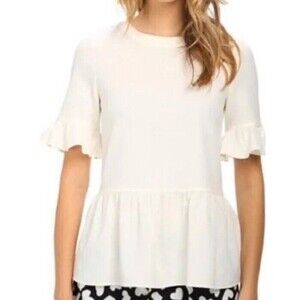 Kate Spade NY Linda Peplum Ruffle Sleeve Top Cream Med